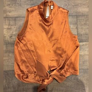 NICHOLAS Orange Sleeveless Tie Front Blouse with Mandarin Collar